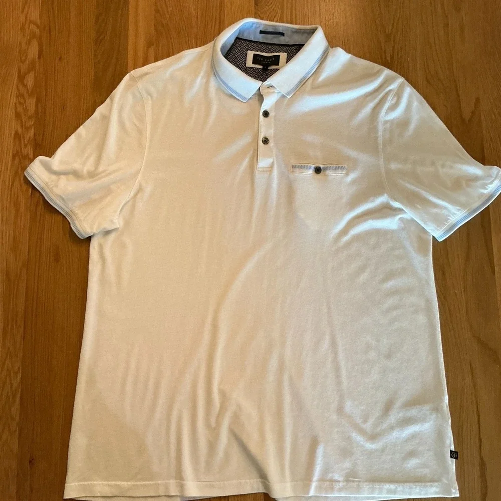 Ted Baker London Polo Shirt Mens XL White‎ Cotton Modal Short Sleeve Designer